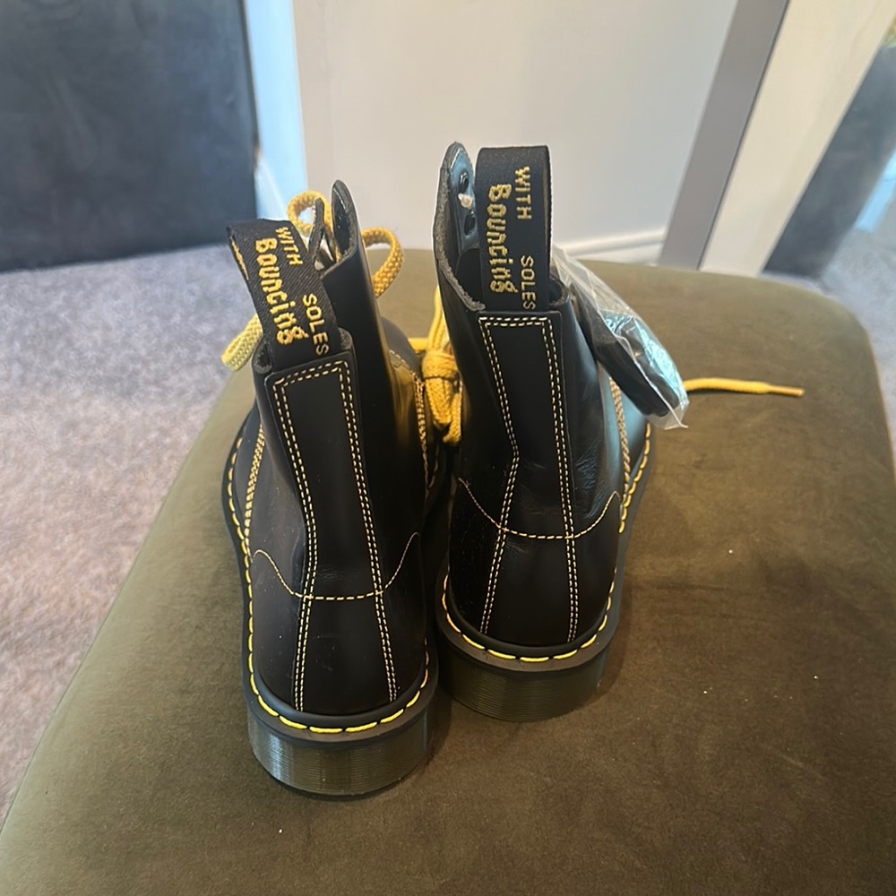 Dr. Martens Black and Yellow Combat Boots - Picture 3 of 4